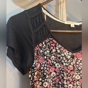 NWT Floral Black and Pink Top